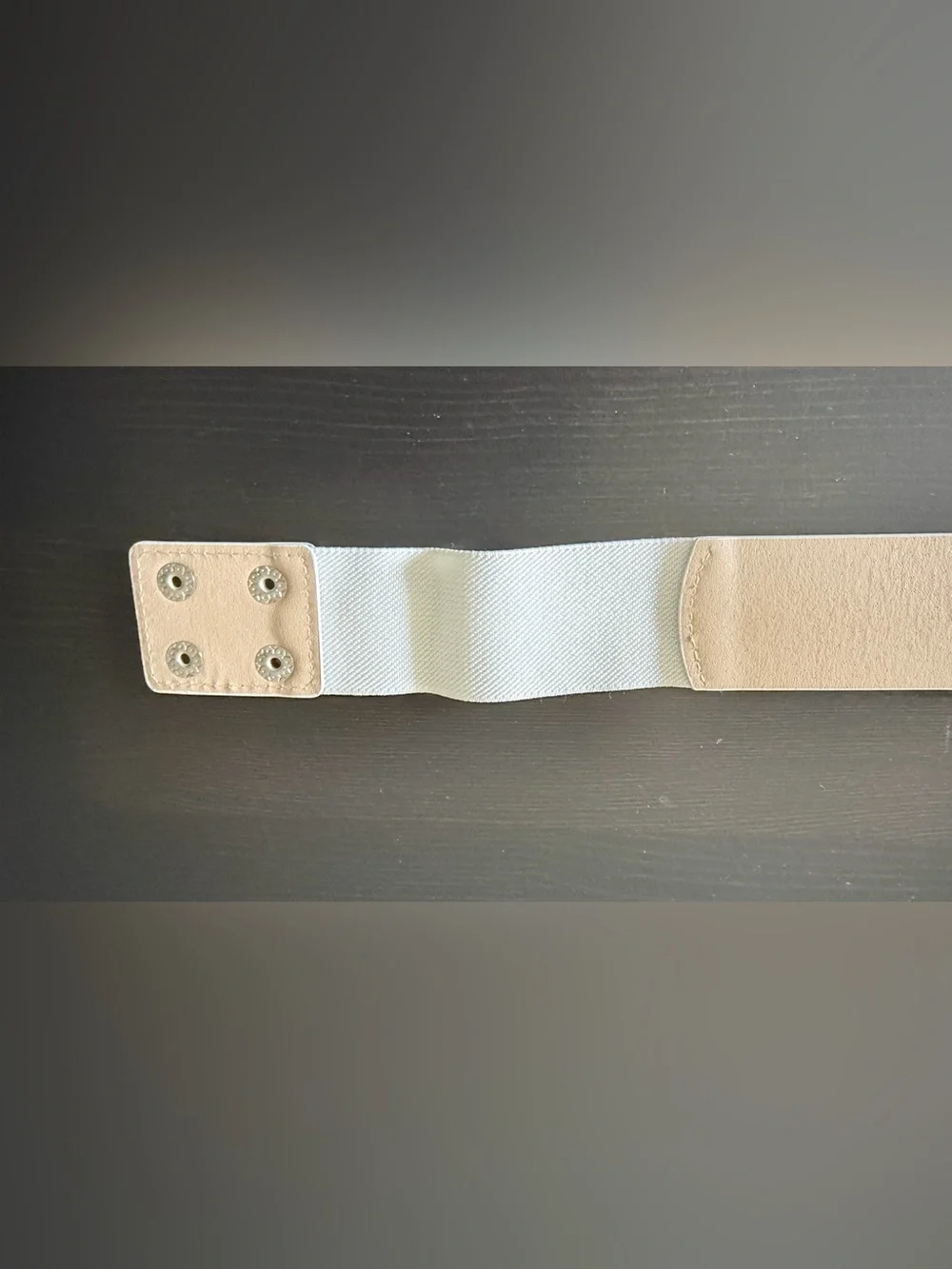 White Stretch Waist Belt Size S Dark Blue Jeweled Medallion Buckle NEW